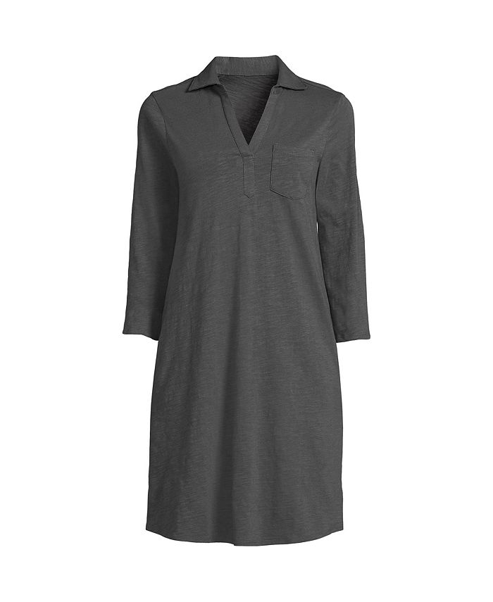 Lands' End Women's Cotton Slub 3/4 Sleeve Polo Dress Macy's