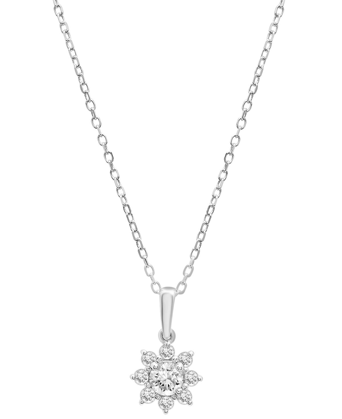 Macy's Diamond Star Flower Pendant Necklace (1/3 Ct. T.w.) In 14k Gold, 15" + 3" Extender In White Gold