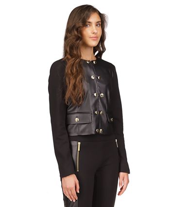 Michael Kors Women s Button Front Mixed Media Jacket Regular