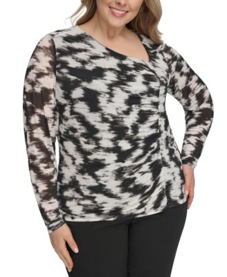 Calvin Klein - Plus Size Printed Asymmetric Ruched Top