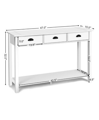 47'' Console Table Hall Table Side Desk Accent Table Drawers Shelf Entryway