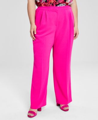 Bar III - Plus Size Textured Crepe Wide-Leg Pants