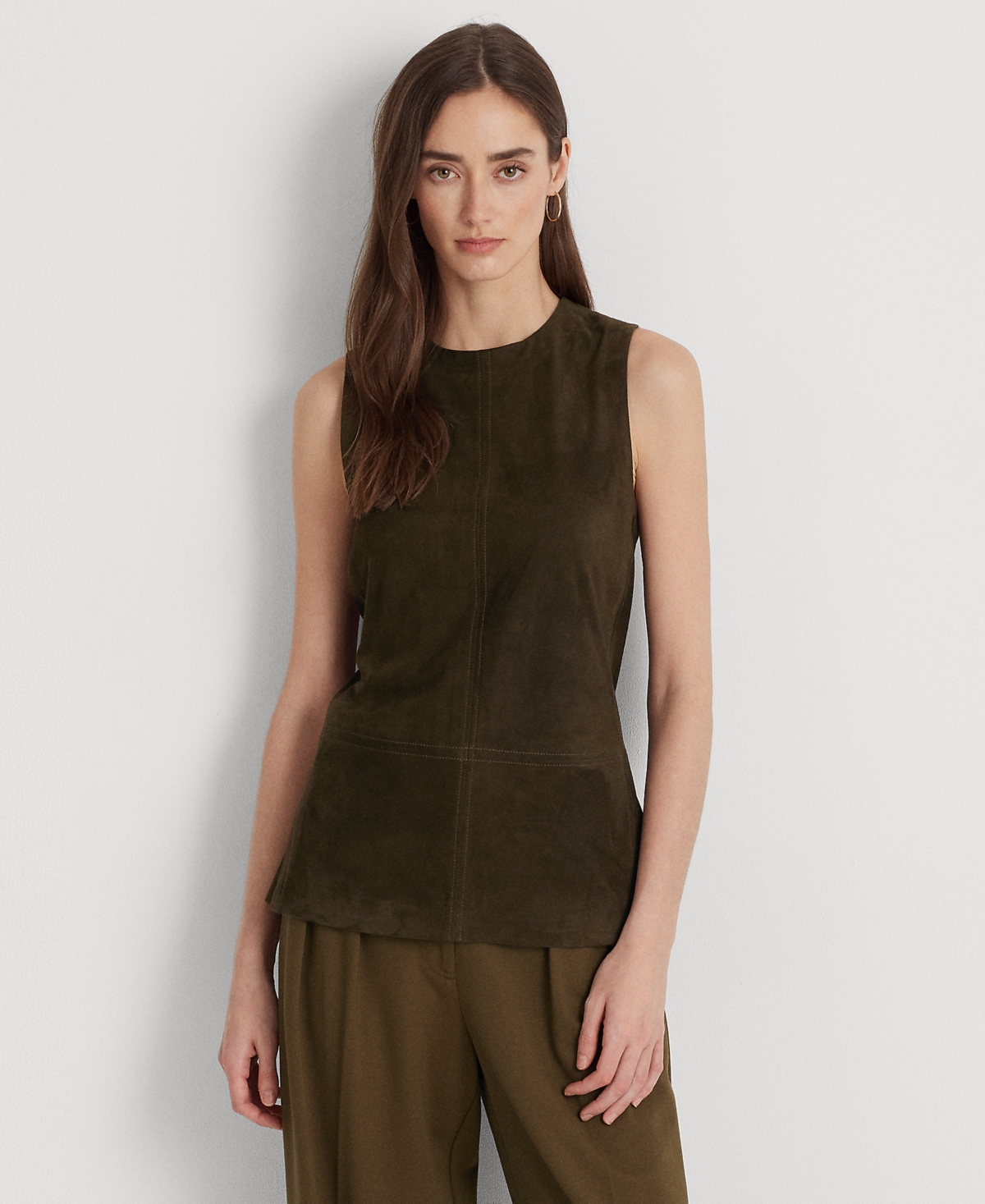 Ralph Lauren Women's Sleeveless Suede Blouse In Dk Olive