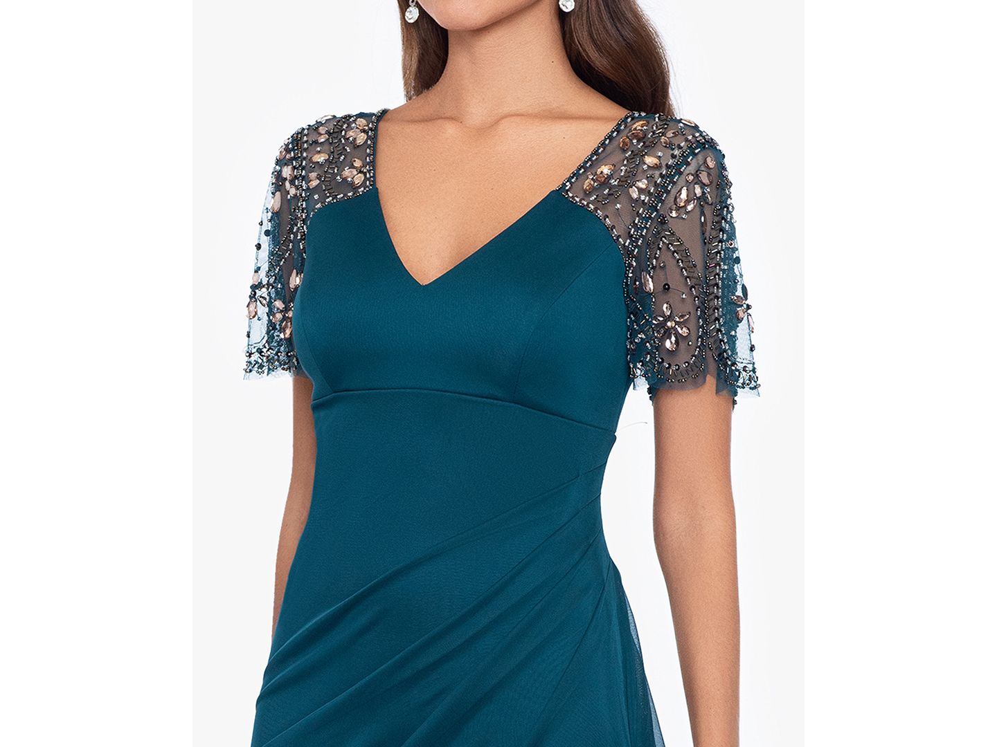 Женские платья XSCAPE Beaded-Sleeve Gown, цвет: Изумрудный — фото 3
