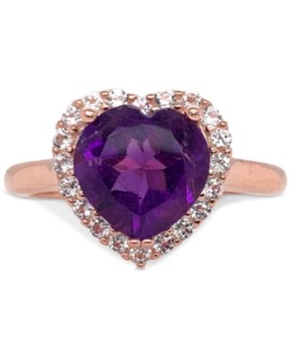 Amethyst (3 ct. t.w.) & White Topaz (1/3 ct. t.w.) Heart Halo Ring in Gold-Plated Sterling Silver (Also in Amethyst & Garnet)