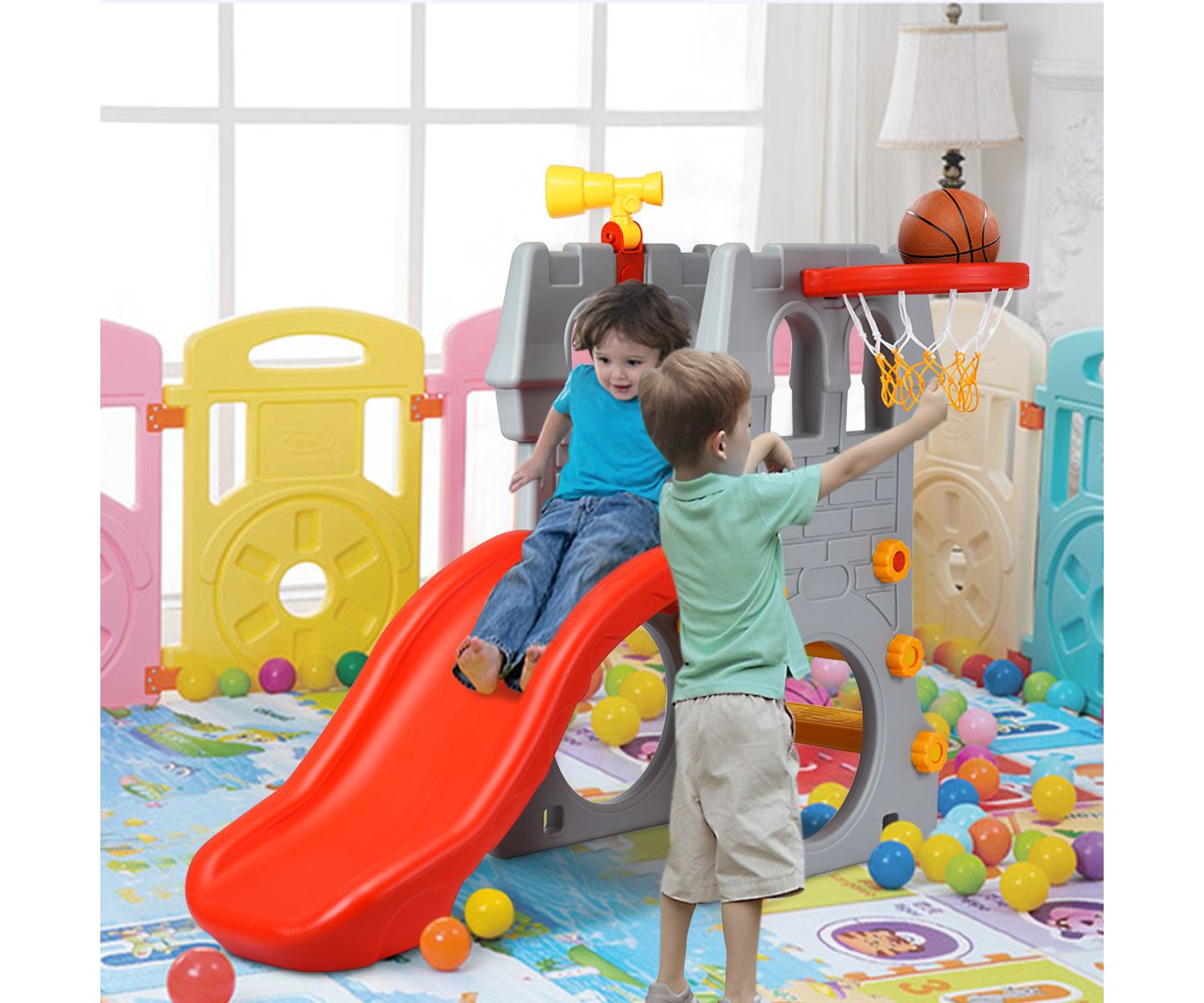 Детские игрушки Costway Children Climber Slide Set w/ Basketball Hoop and Telescope Toy — фото 12