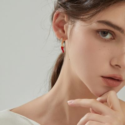 Gold-Plated Freshwater Pearl & Chili Charm Hoop Earrings, Lightweight & Stackable