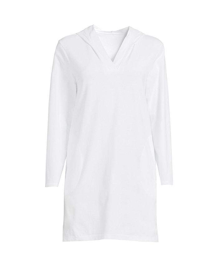 Lands' End Plus Size Cotton Jersey Long Sleeve Hooded Swim Coverup