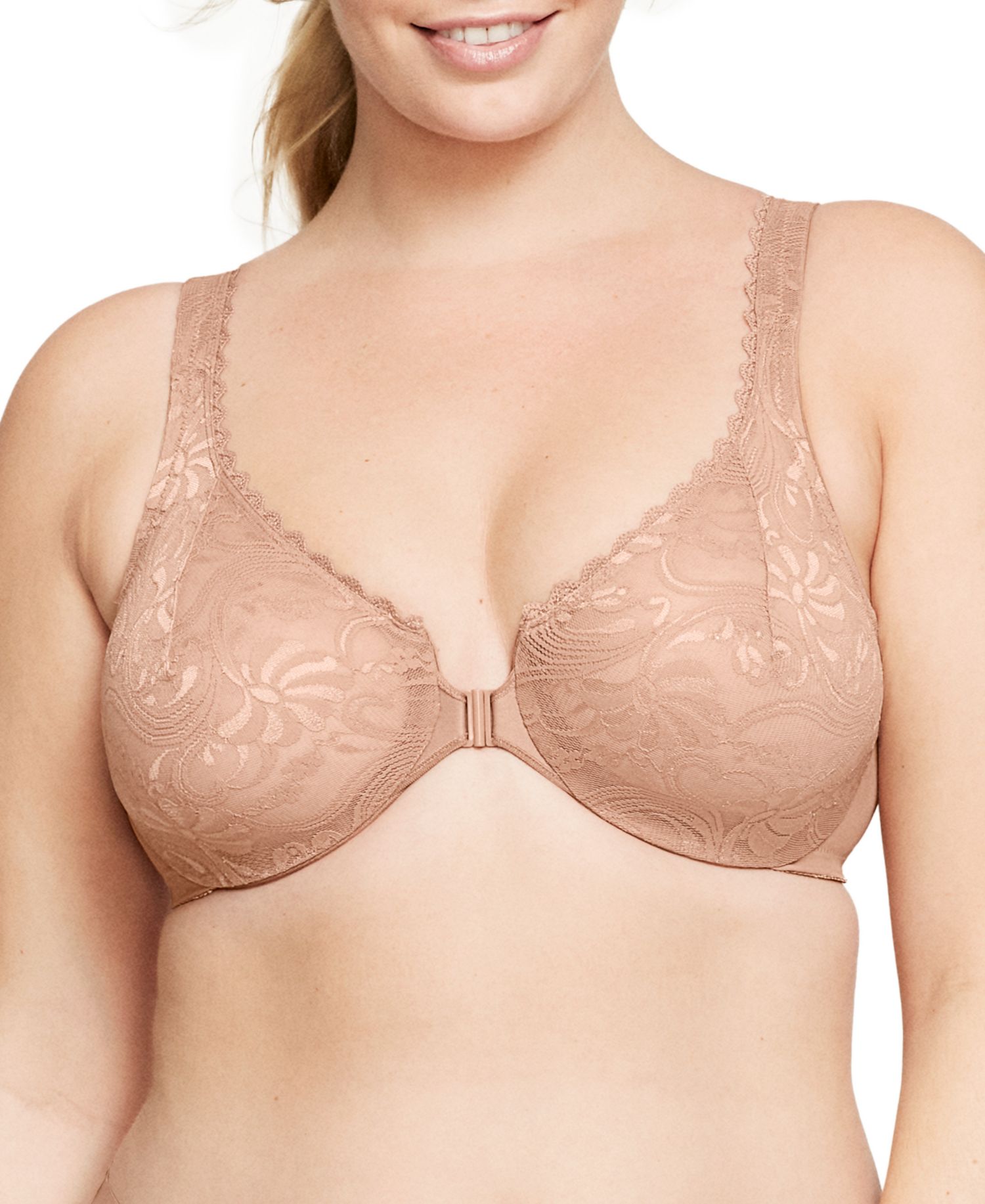 Women's Full Figure Plus Size Wonderwire Front Close Stretch Lace Bra 9245