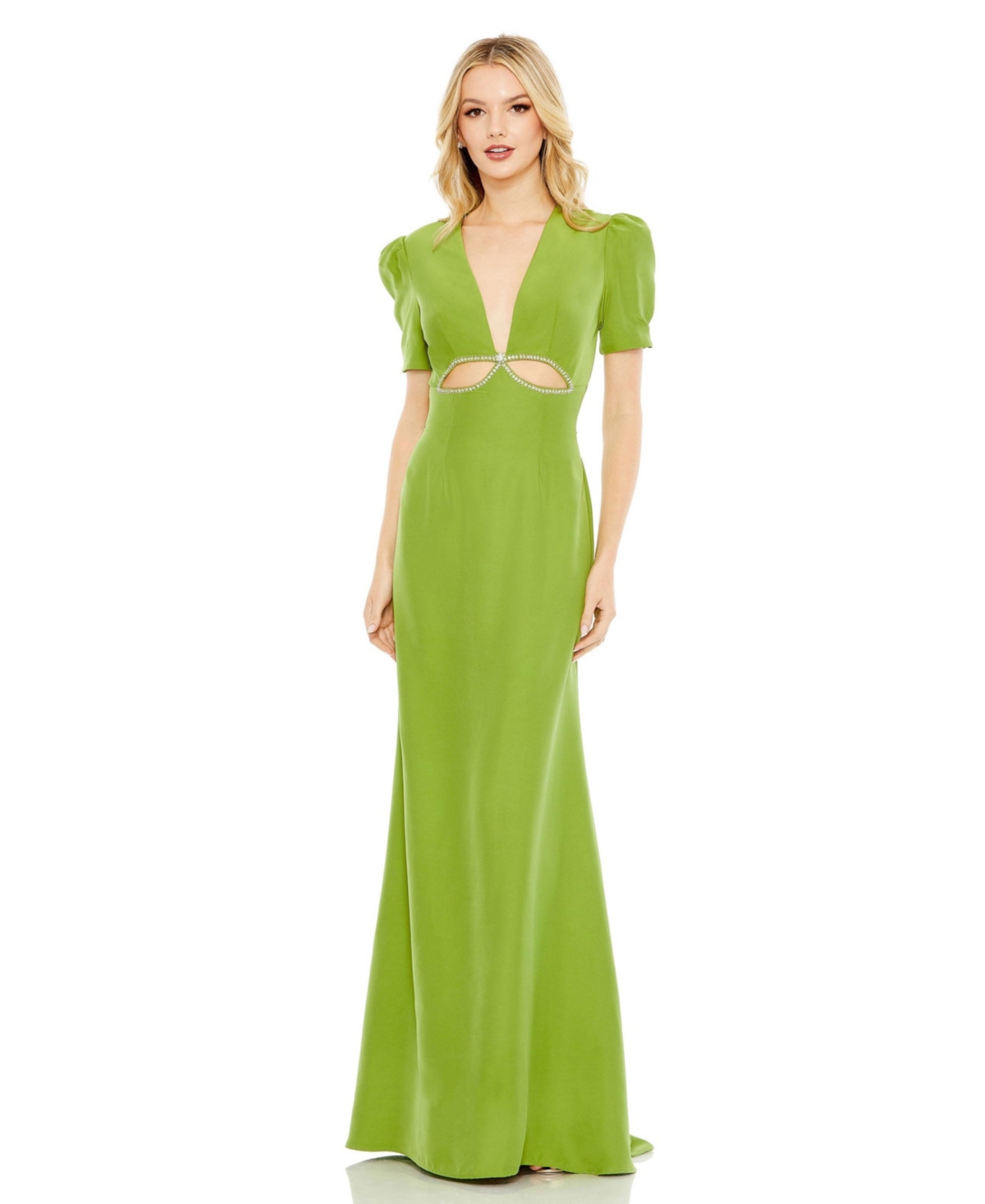 Mac Duggal Cutout Column Gown In Apple Green