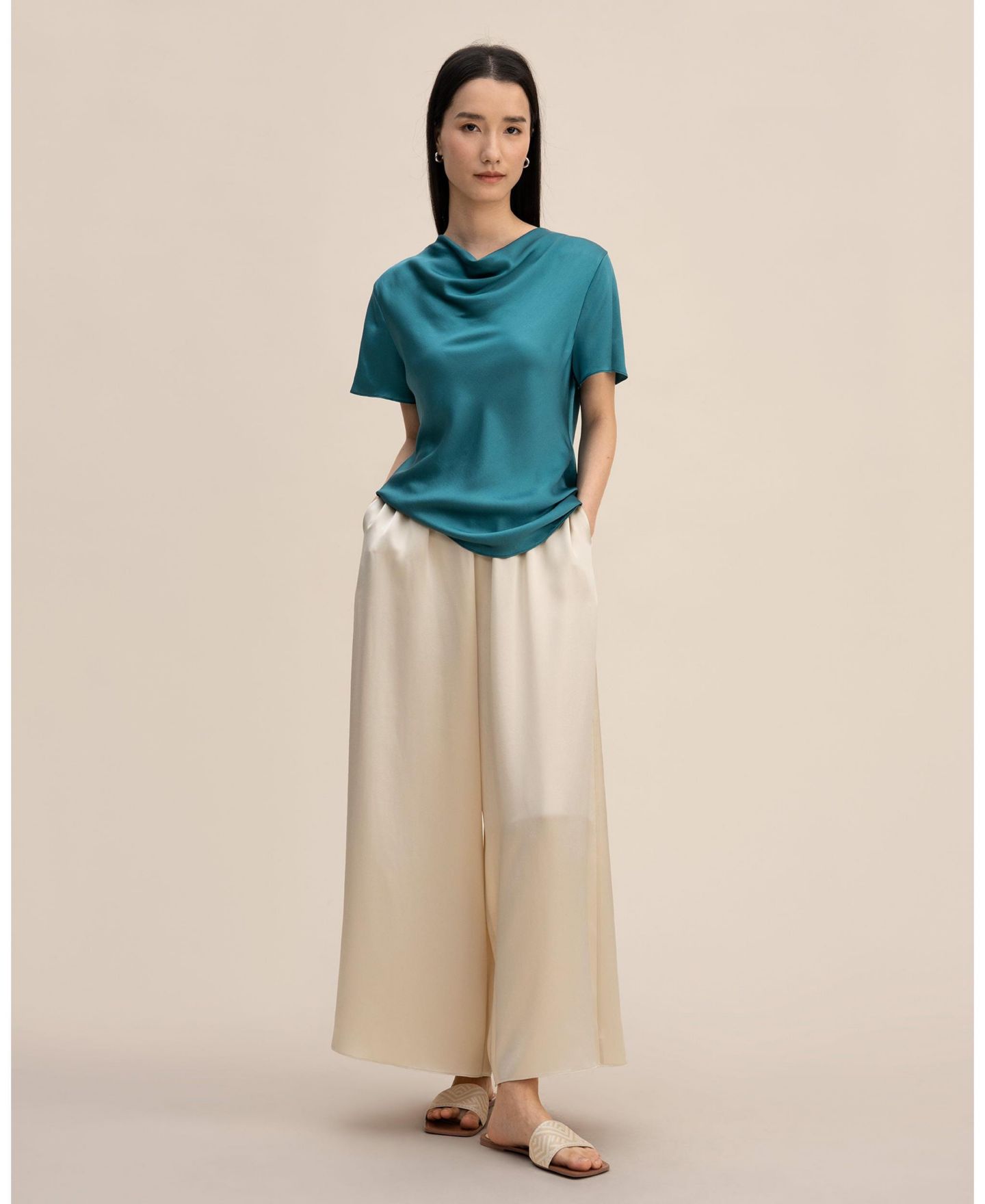 Женская футболка LILYSILK Cowl Neck Short Sleeves Silk, цвет: Синий — фото 2