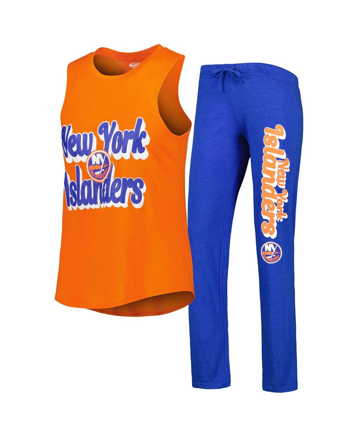 Concepts Sport Women's  Heather Red, Heather Blue New York Rangers Meter Muscle Tank Top And Pants Sl In Heather Orange,heather Royal