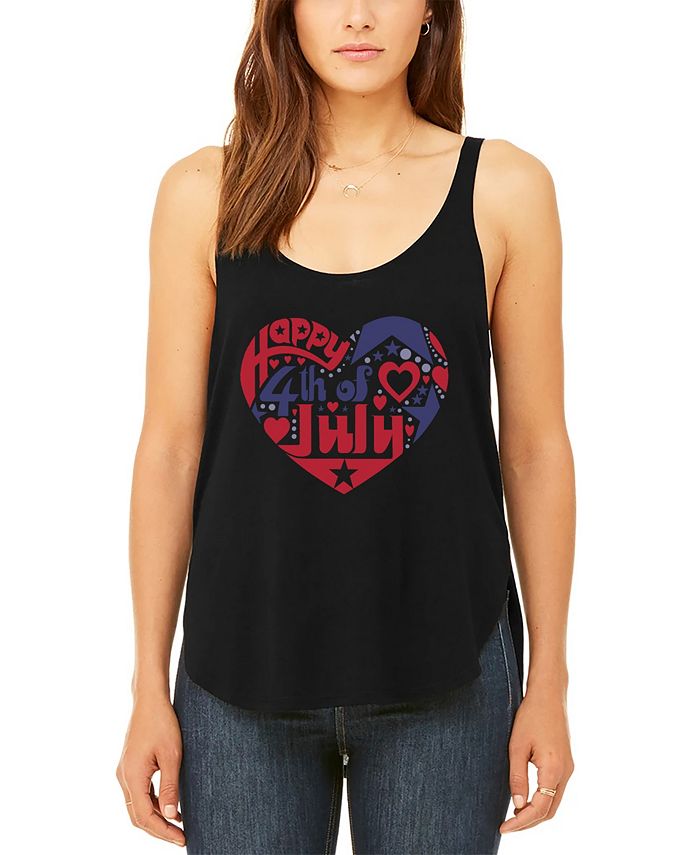 LA Pop Art Women s Premium July 4th Heart Word Art Flowy Tank Top
