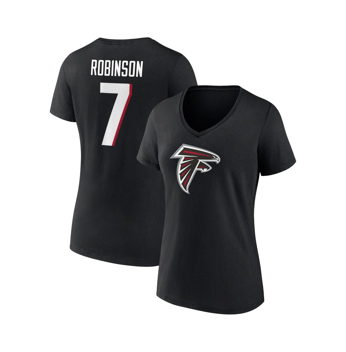 Женская футболка Fanatics Bijan Robinson Black Atlanta Falcons Icon Name and Number V-Neck — фото 1