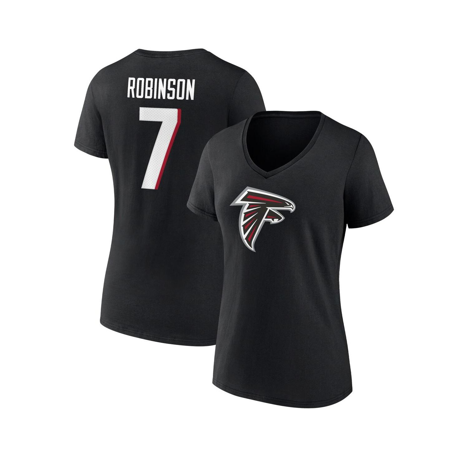 Women's Bijan Robinson Black Atlanta Falcons Icon Name and Number V-Neck T-shirt