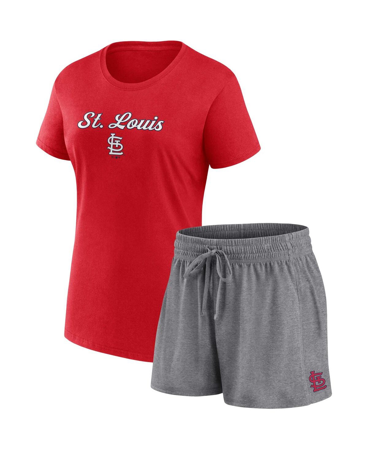 Fanatics Women's  Red, Gray St. Louis Cardinals Script T-shirt And Shorts Combo Set In Red,gray