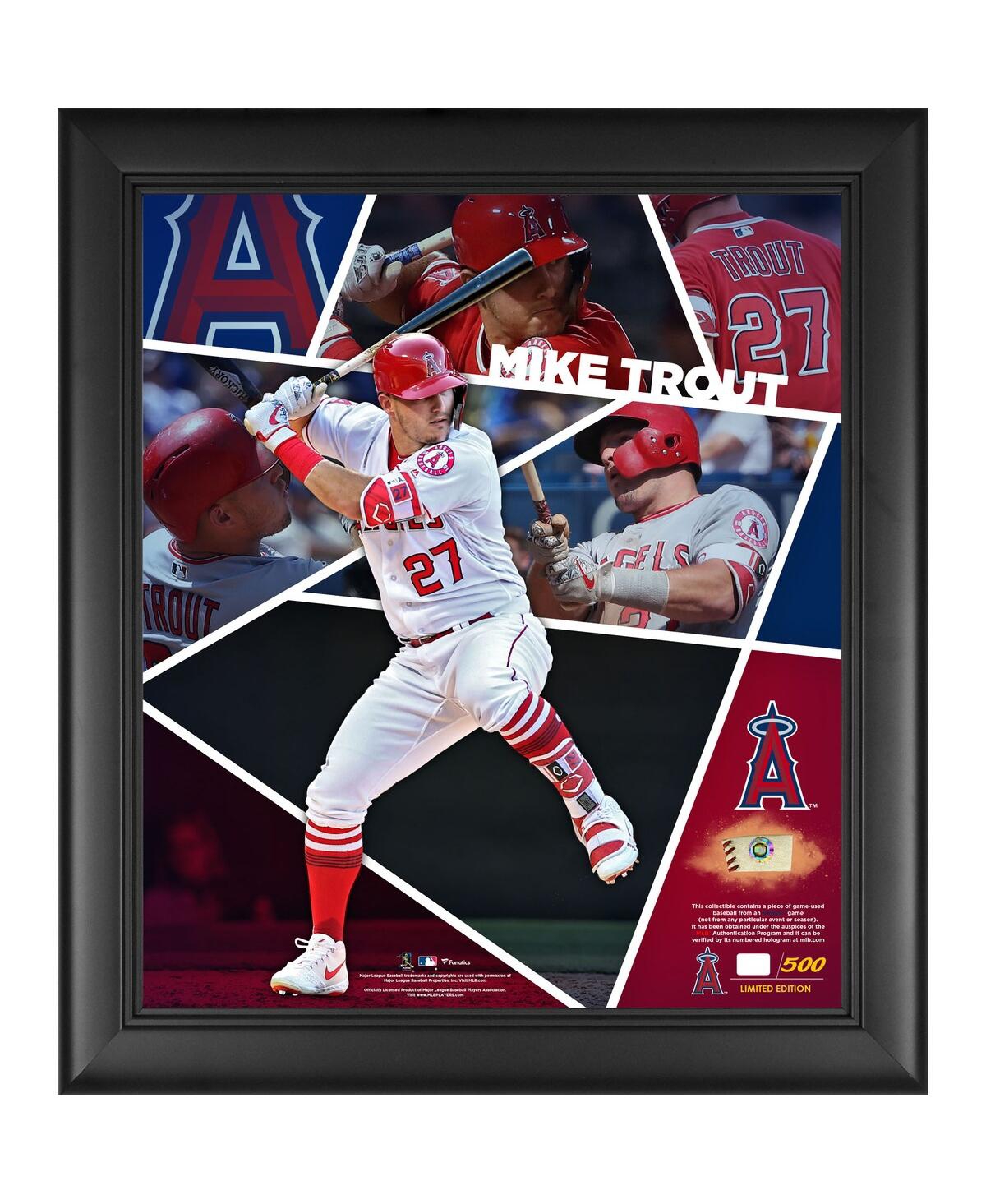 Fanatics Mike Trout Los Angeles Angels Framed 15" X 17" Impact Player Collage With A Piece Of Game-used Baseb In Multi