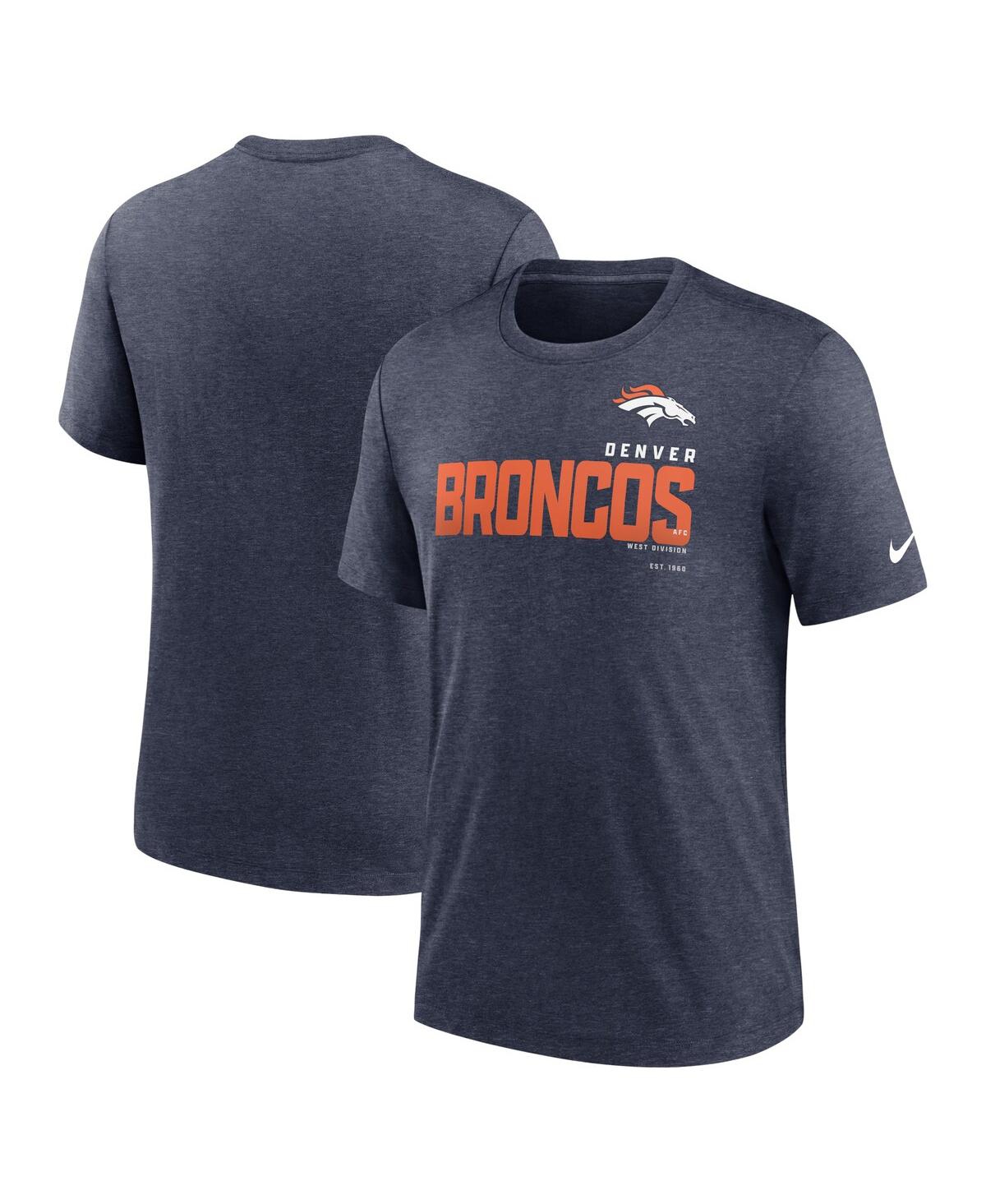 Shop Nike Men's  Heather Navy Denver Broncos Team Tri-blend T-shirt