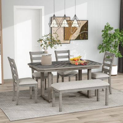 Streamdale Rubberwood Dining Set with Wood Grain Table Top (6 pcs)