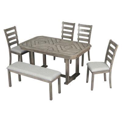 Streamdale Rubberwood Dining Set with Wood Grain Table Top (6 pcs)