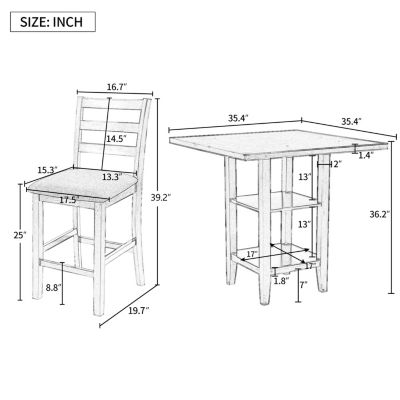 5-Piece Wooden Counter Height Dining Set With Padded Chairs And Storage Shelving