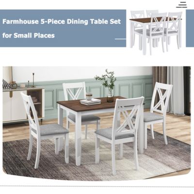 Minimalist Wood 5-Piece Dining Table Set With 4 X-Back Chairs For Small Places