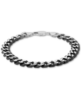 Men's Curb Link Chain Bracelet in Sterling Silver & Black Ruthenium-Plate