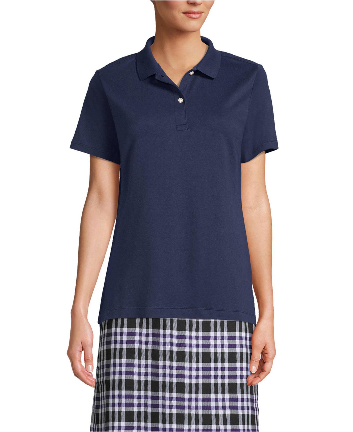Женское поло Lands' End Short Sleeve Feminine Fit Interlock Polo, цвет: Тёмно-синий — фото 7