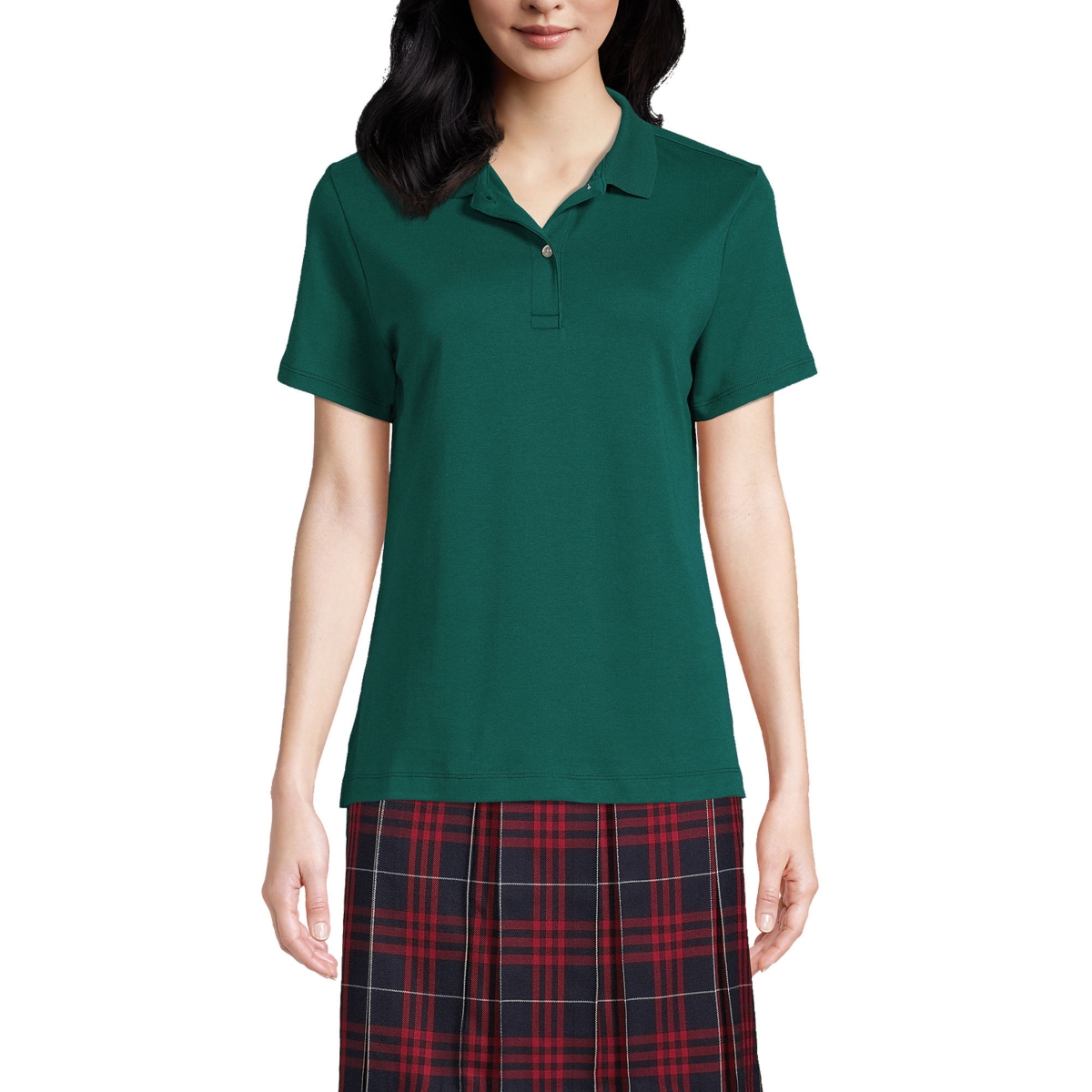 Lands' End Women's School Uniform Short Sleeve Feminine Fit Interlock Polo Shirt