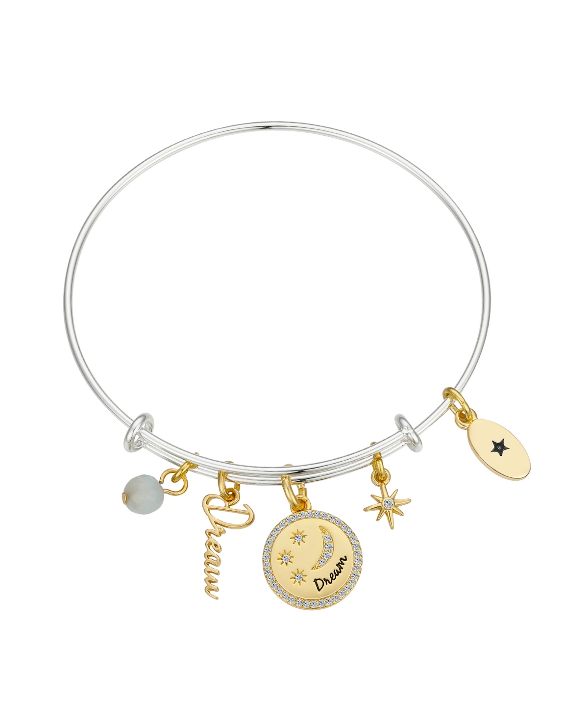 Unwritten Amazonite And Crystal Cubic Zirconia Moon And Stars Charm Bracelet In Gold Two-tone