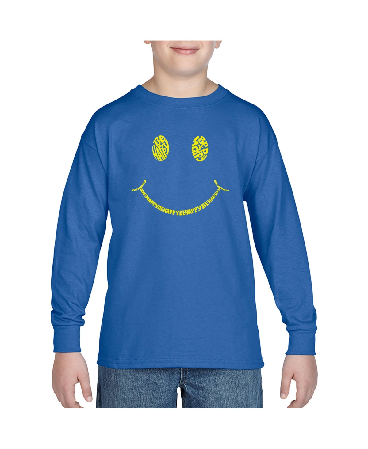 Big Boy's Word Art Long Sleeve T-shirt - Be Happy Smiley Face