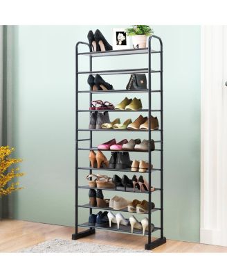 10-Tier Shoe Rack Space-saving Shoe Organizer W/Metal Frame Shoe Tower