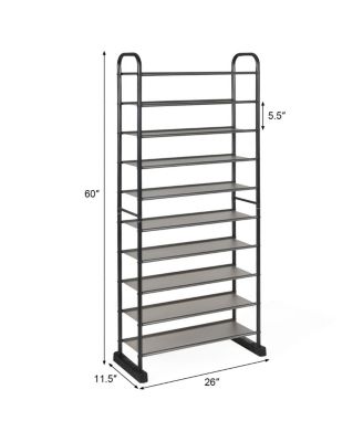10-Tier Shoe Rack Space-saving Shoe Organizer W/Metal Frame Shoe Tower