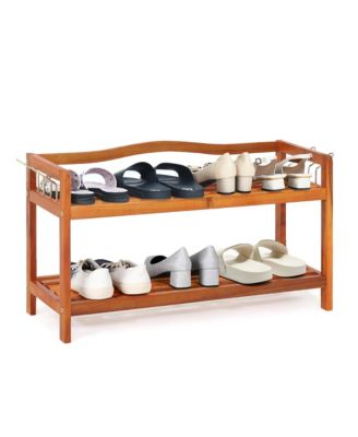 Costway 2-Tier Wood Shoe Rack Freestanding Shoe Storage Organizer Heavy ...