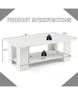 Coffee Table 2-Tier Modern Center Cocktail Table W/Storage Shelf