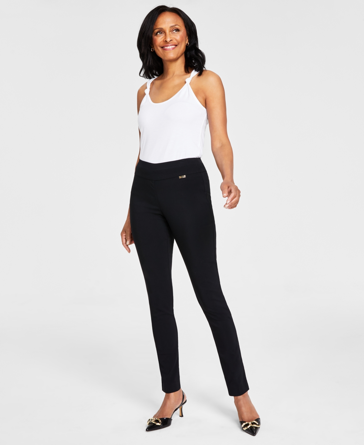 Inc International Concepts Mid-rise Petite Tummy-control Skinny Pants, Petite & Petite Short, Created For Macy's In Deep Black