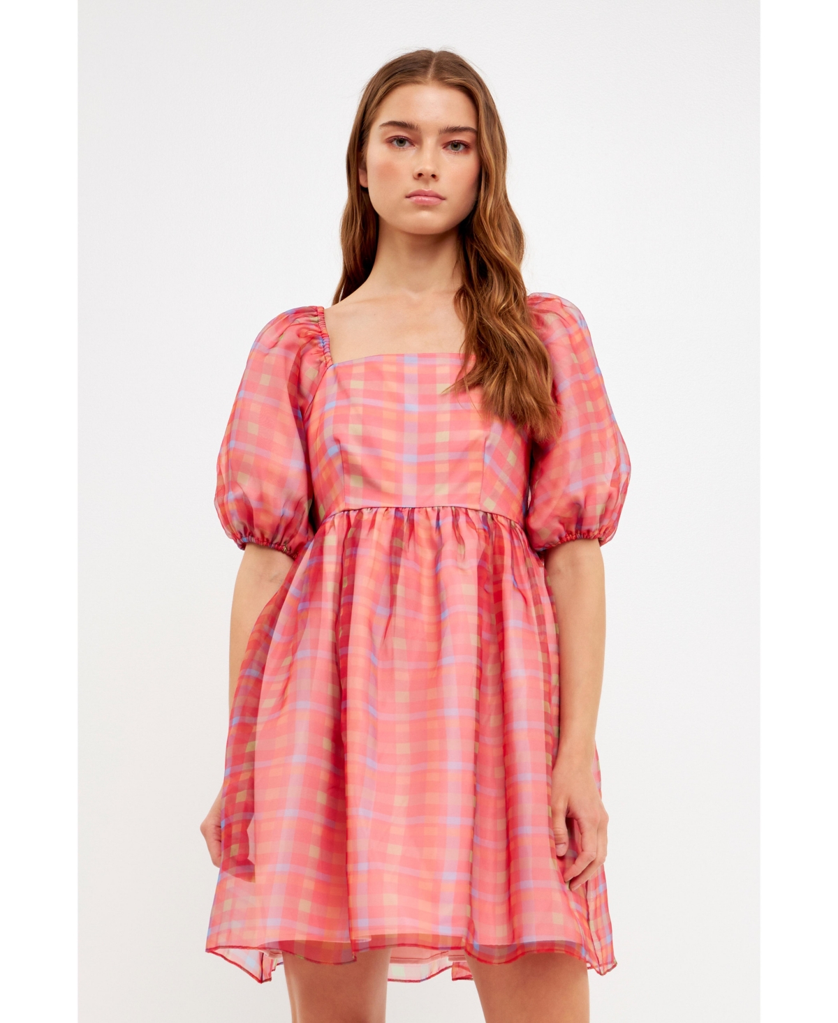 endless rose Women's Checker Puff Mini Dress