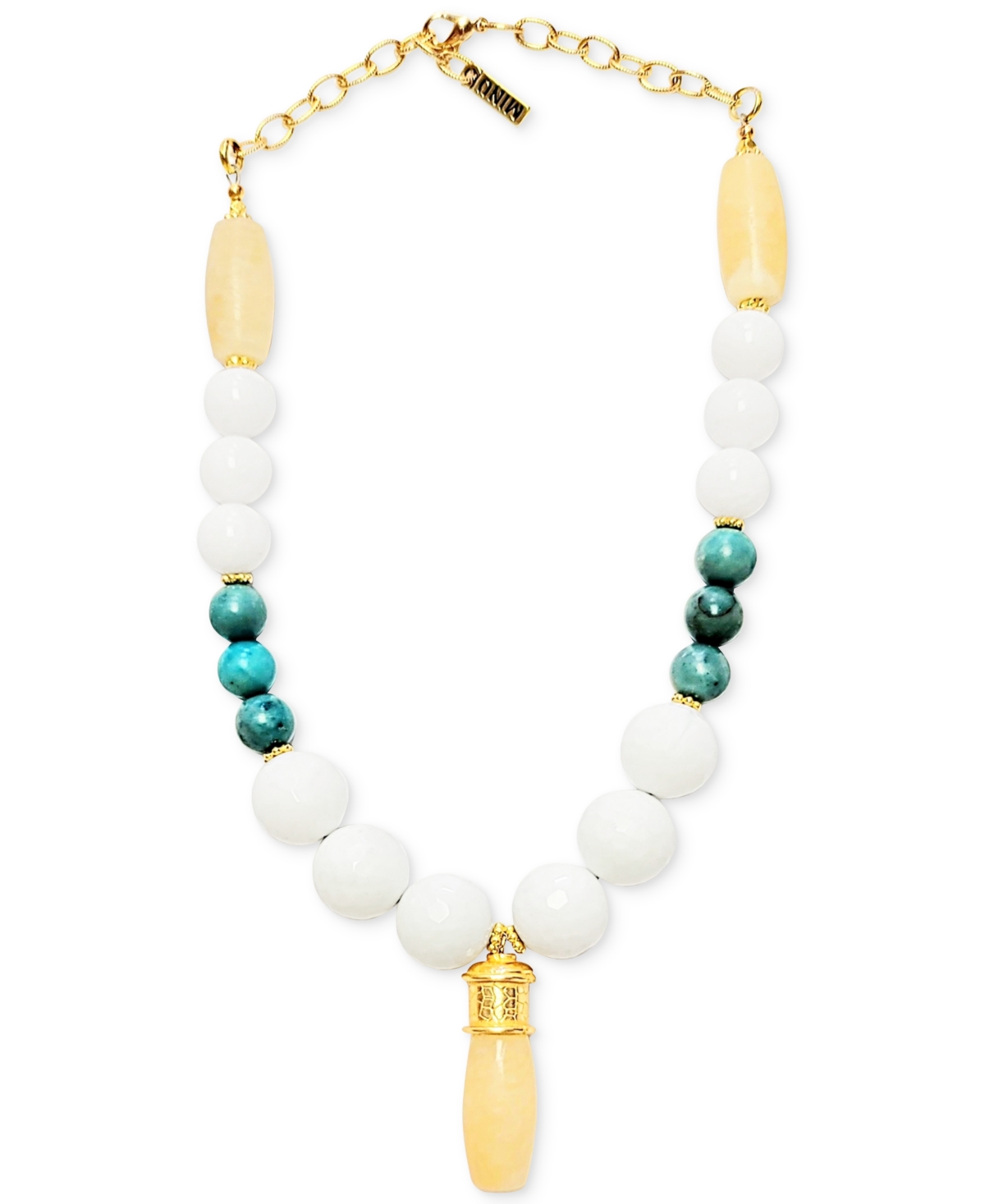 Gold-Tone Jade & Turquoise Pendant Necklace, 16" +2" extender - White Gold Turquoise