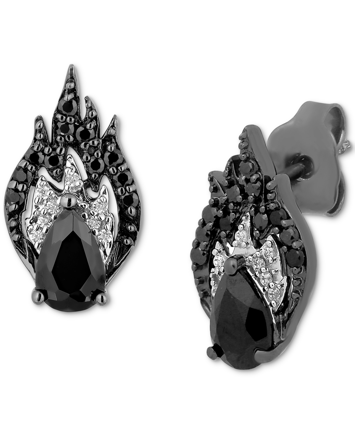 Onyx & Black & White Diamond (1/5 ct. t.w.) Villains Maleficent Stud Earrings in Black Rhodium Plated Sterling Silver -