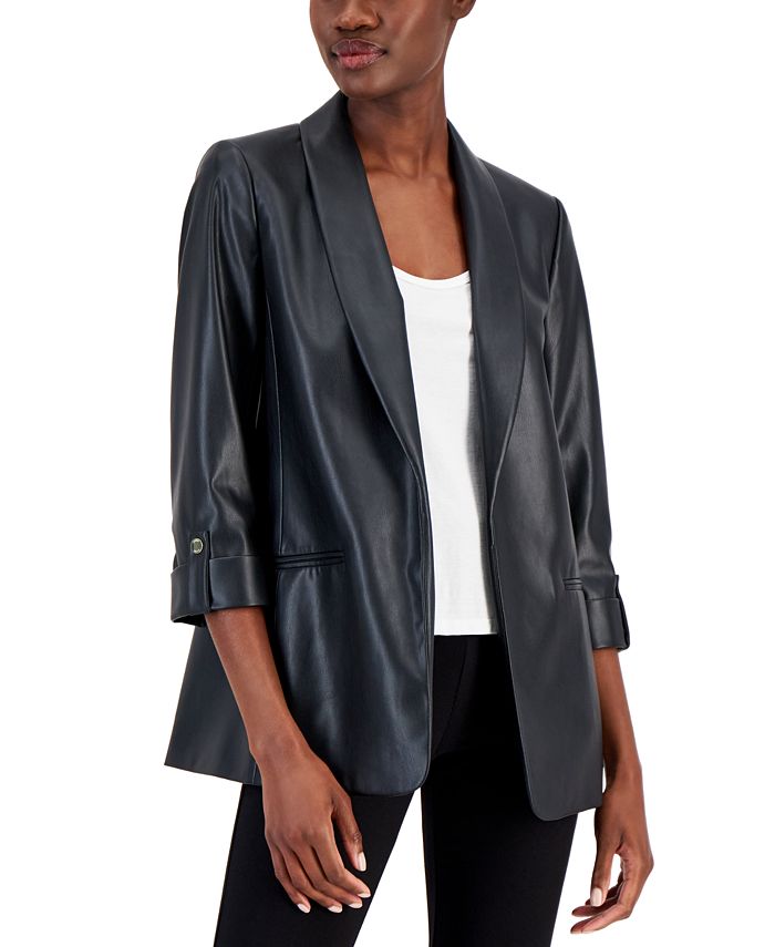 Women's blazer with leather sleeves hotsell