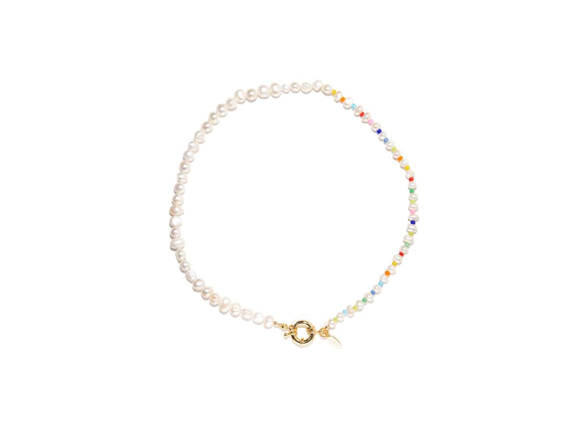 18K Gold Plated Freshwater Pearls with Rainbow Beads - Jennie Necklace 17" For Women - Rainbow color