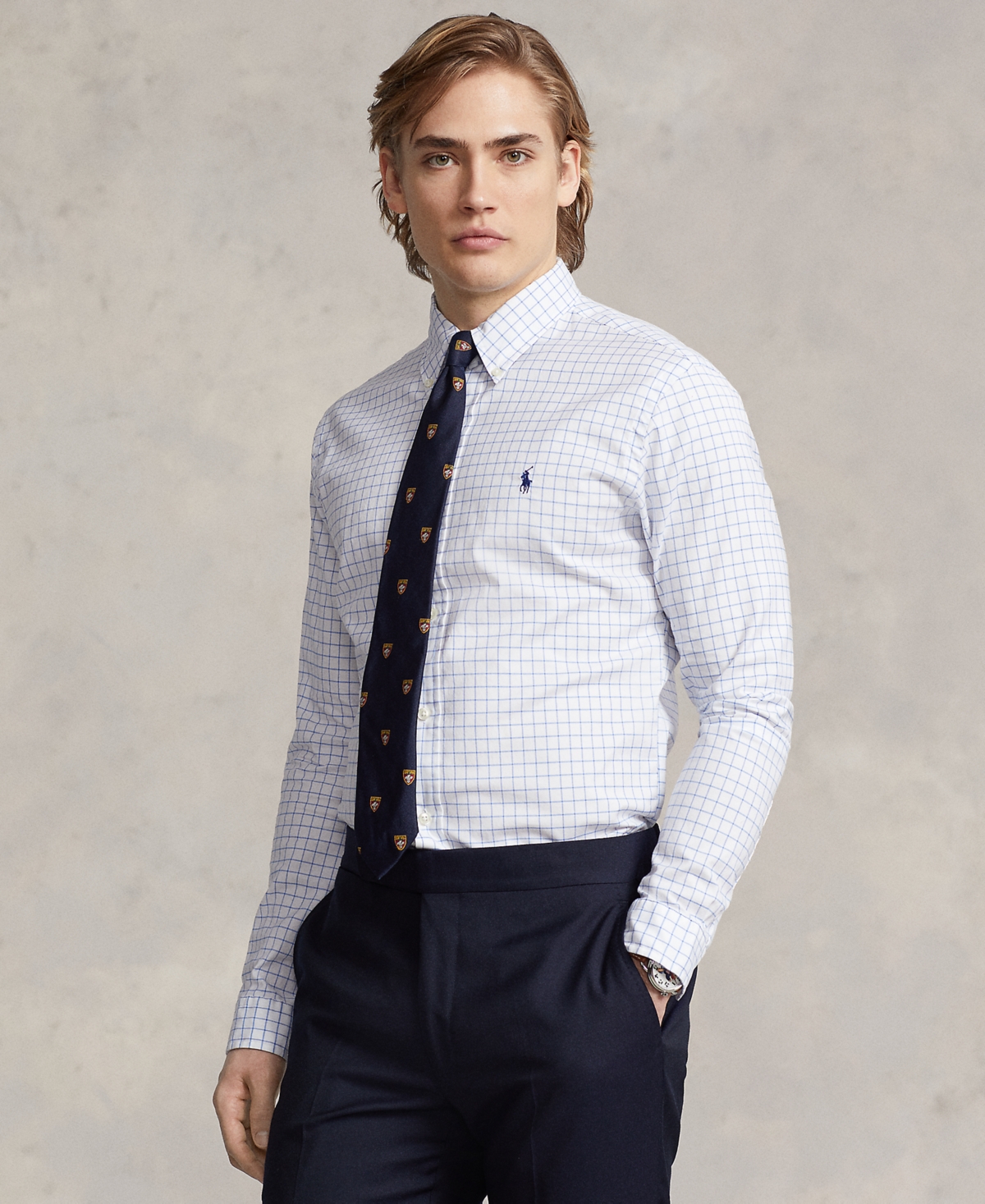 Polo Ralph Lauren Men's Classic-fit Checked Stretch Oxford Shirt In White,blue