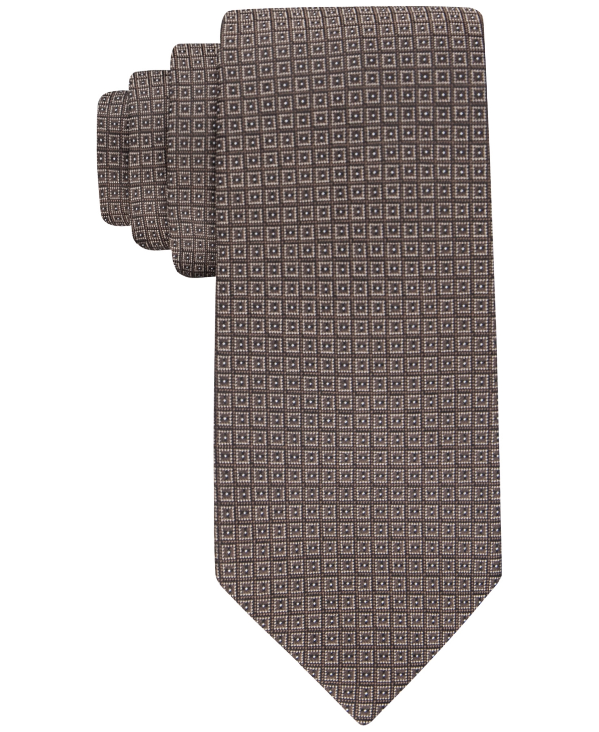 Calvin Klein Men's Tonal Square Geo-print Tie In Brown