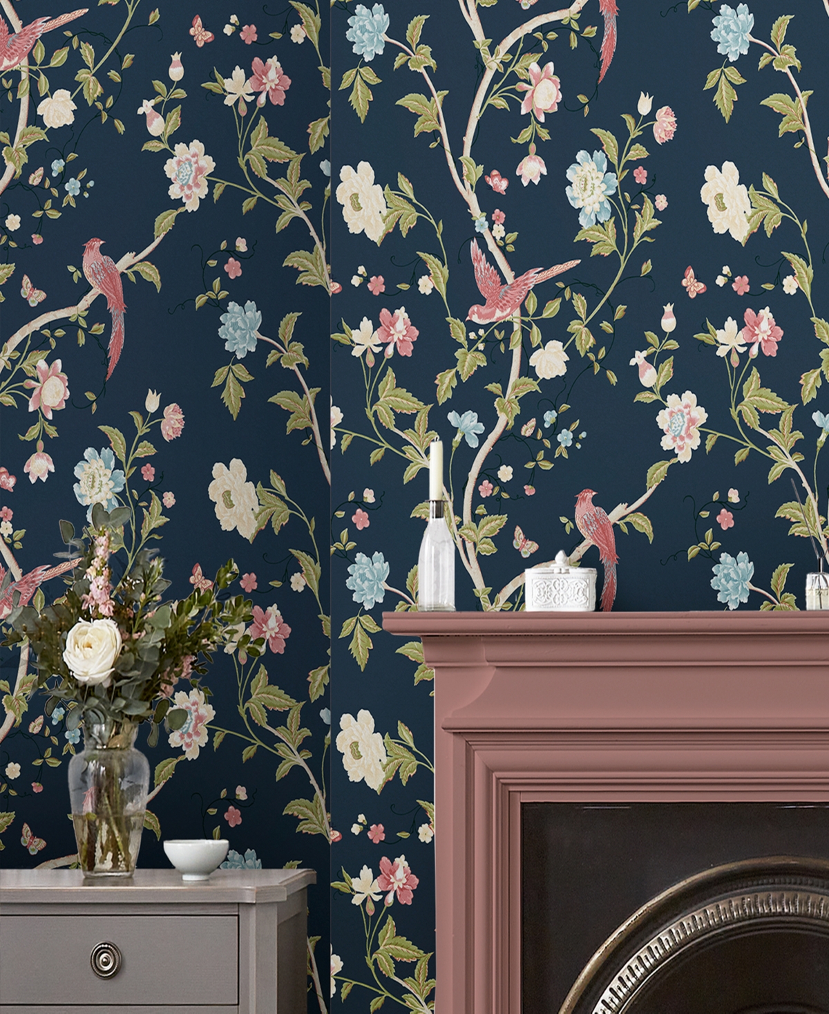 Shop Laura Ashley Summer Palace Removable Wallpaper In Midnight Blue