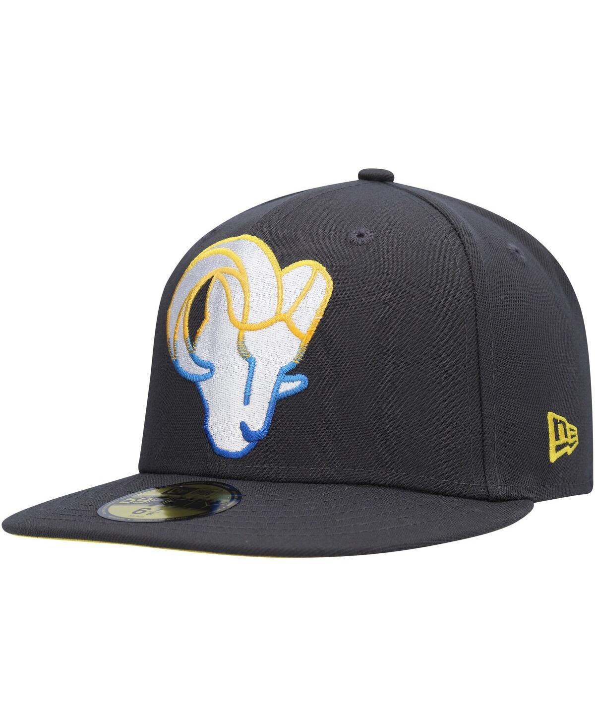 NEW ERA MEN'S NEW ERA GRAPHITE LOS ANGELES RAMS COLOR DIM 59FIFTY FITTED HAT 