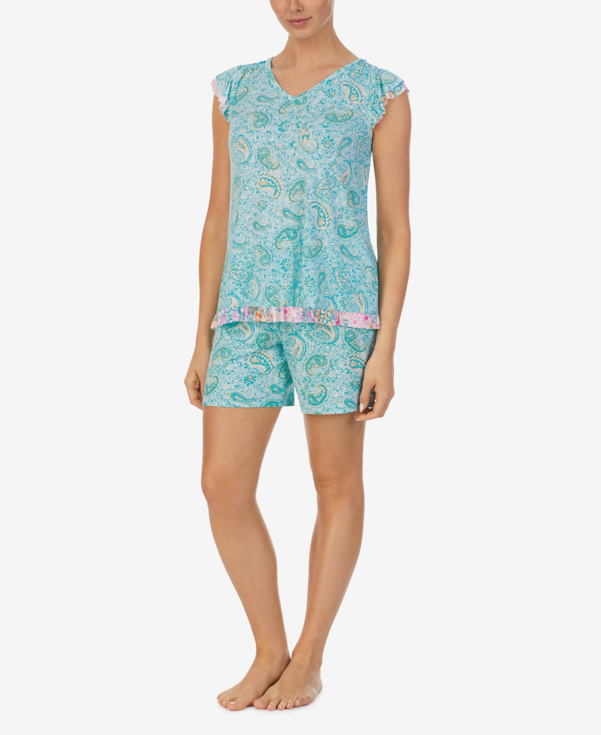 Ellen Tracy Women's 2 Piece Pajama Set With Shorts In Blue Paisley Print
