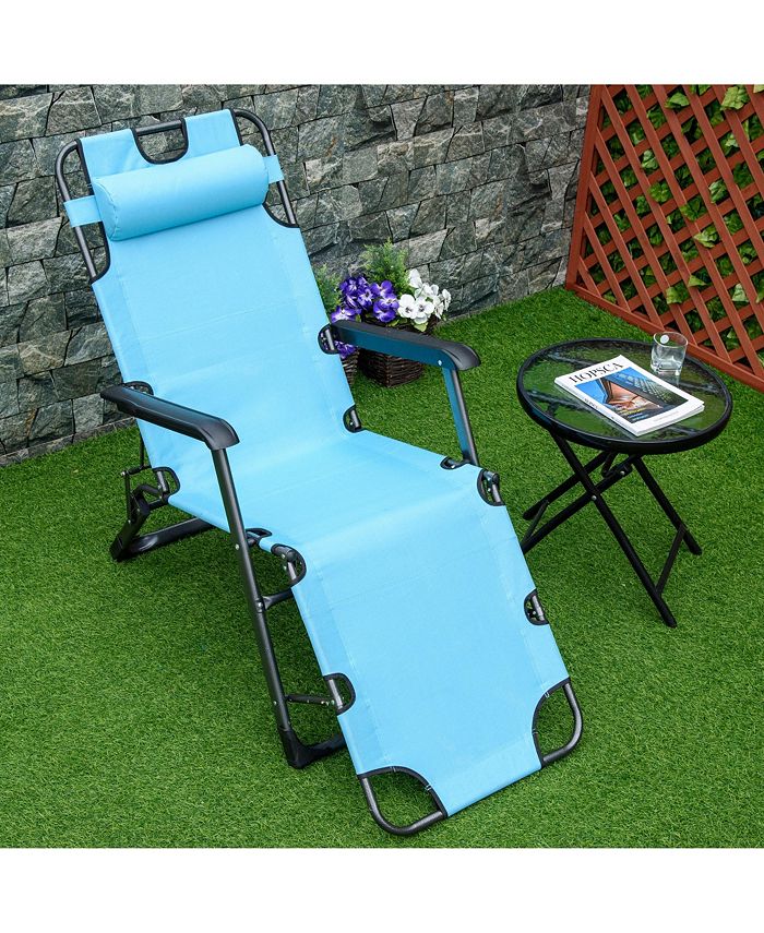 Outsunny 2-in-1 Folding Patio Lounge Chair w/ Pillow, Outdoor Portable ...