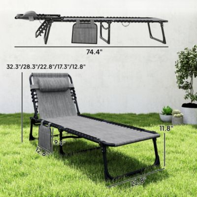 Sun Lounger, Folding Chaise Recliner 5-Position Adjustable,