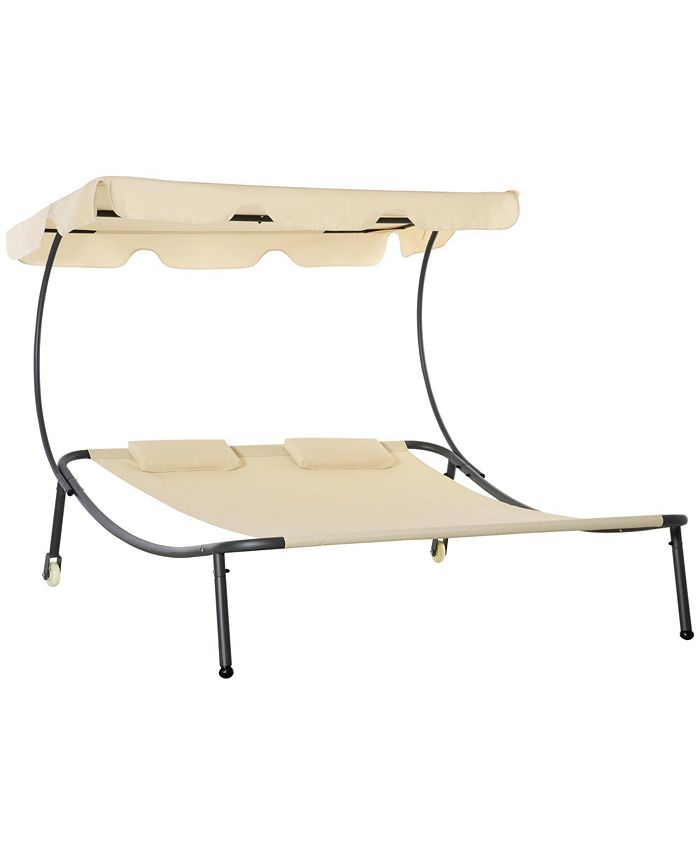 Outsunny Patio Double Chaise Lounge Chair, Outdoor Wheeled Hammock