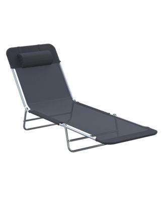 Portable Sun Lounger, Lightweight Folding Chaise Lounge Chair w/ Adjustable Backrest & Pillow for Beach, Poolside and Patio, Black
